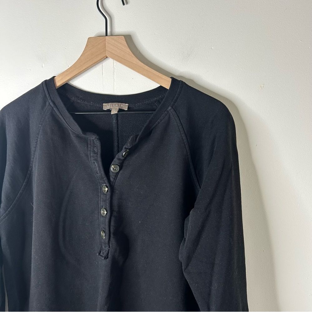 Lilla P Black Long Sleeve Henley Sweatshirt Dress Medium Cotton Button Front - Picture 4 of 10